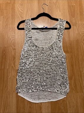 Calypso St. Barth Silver Sequin Crochet Tank